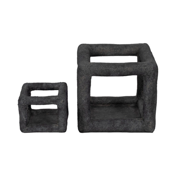 6\" Textured Open Square Cube - Black 