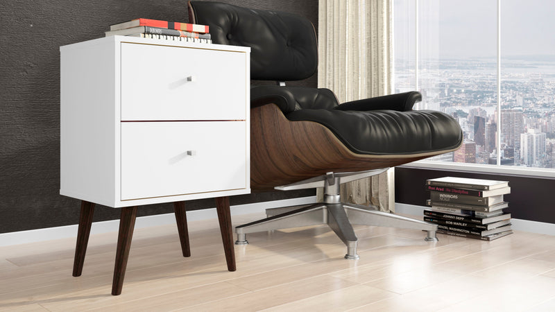 Manhattan Comfort Liberty Mid-Century Modern Nightstand with 2 Full Extension Drawers - White