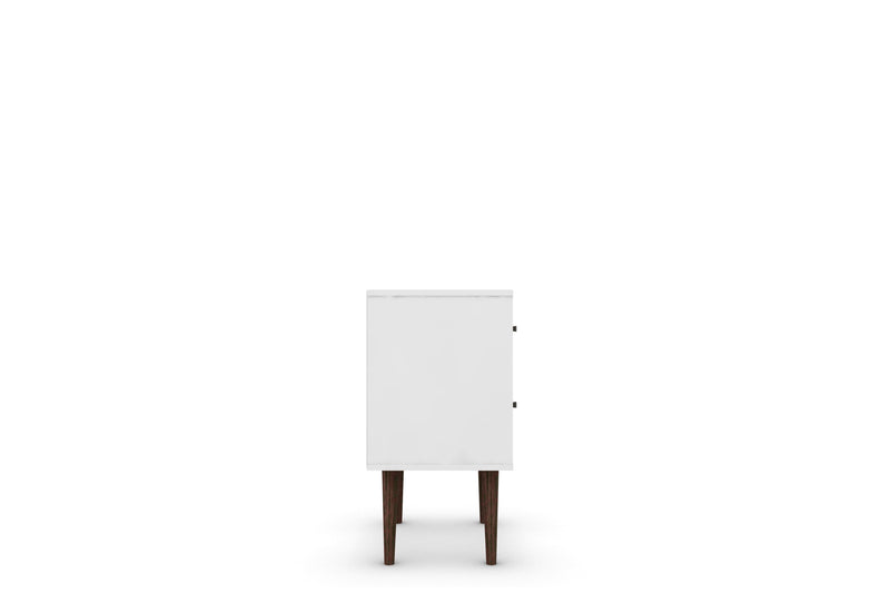 Manhattan Comfort Liberty Mid-Century Modern Nightstand with 2 Full Extension Drawers - White