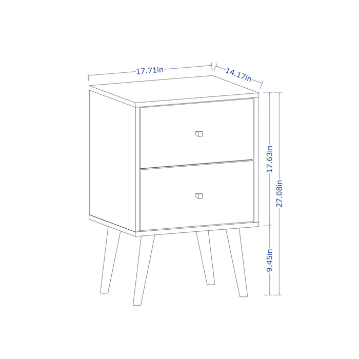 Manhattan Comfort Liberty Mid-Century Modern Nightstand with 2 Full Extension Drawers - White & Aqua Blue