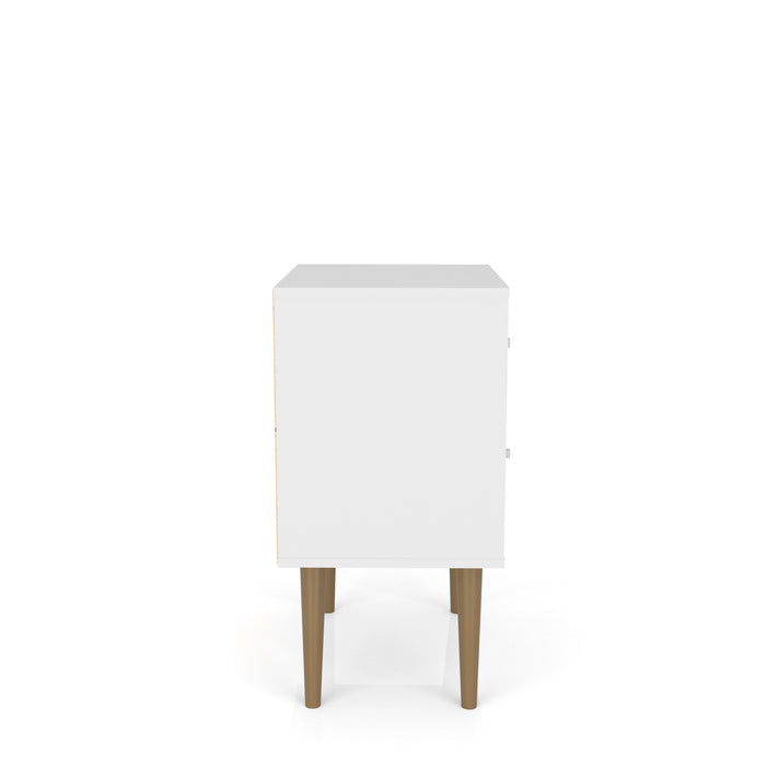 Manhattan Comfort Liberty Mid-Century Modern Nightstand with 2 Full Extension Drawers - White & Brown