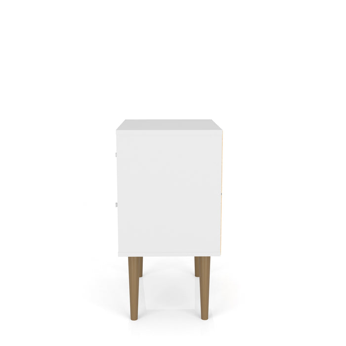 Manhattan Comfort Liberty Mid-Century Modern Nightstand with 2 Full Extension Drawers - White & Brown