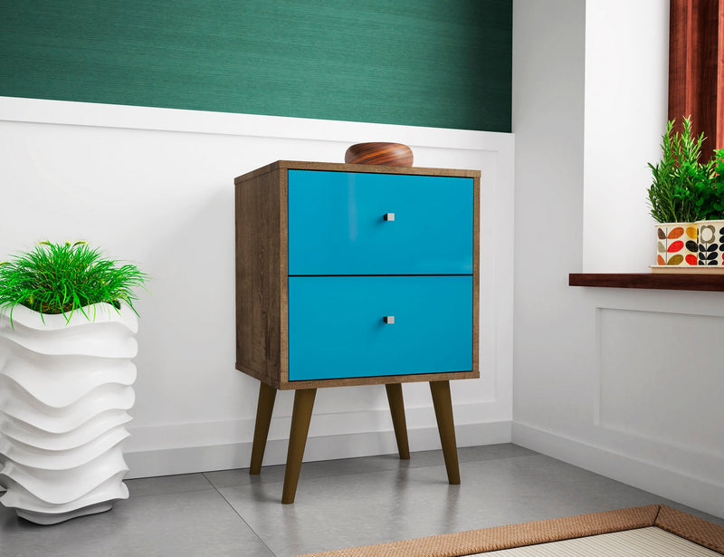 Manhattan Comfort Liberty Mid-Century Modern Nightstand with 2 Full Extension Drawers - Rustic Brown