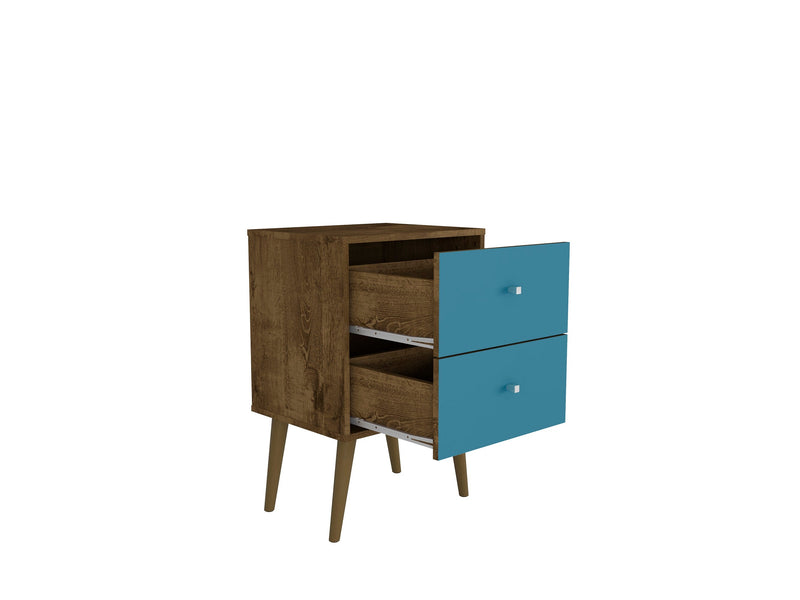 Manhattan Comfort Liberty Mid-Century Modern Nightstand with 2 Full Extension Drawers - Rustic Brown