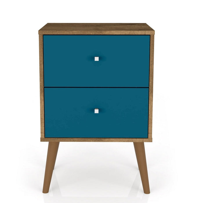Manhattan Comfort Liberty Mid-Century Modern Nightstand with 2 Full Extension Drawers - Rustic Brown