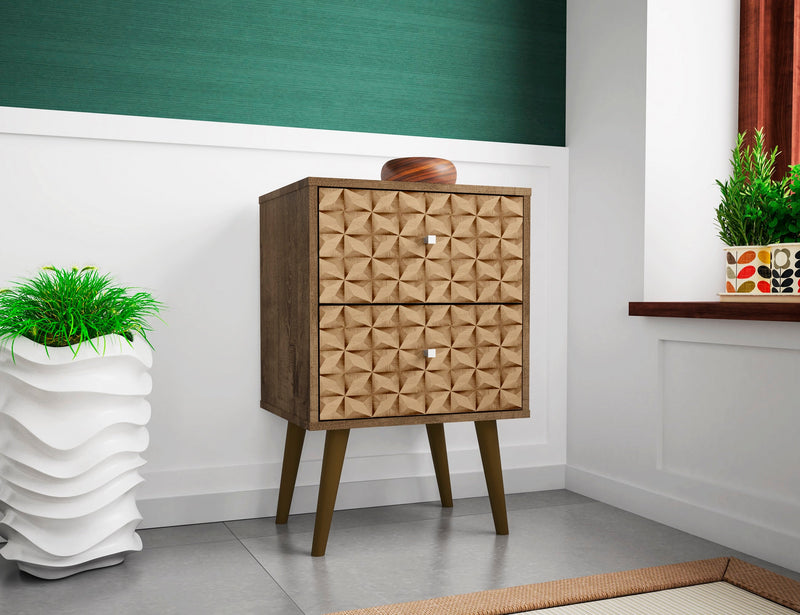Manhattan Comfort Liberty Mid-Century Modern Nightstand with 2 Full Extension Drawers - Brown