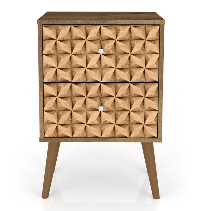 Manhattan Comfort Liberty Mid-Century Modern Nightstand with 2 Full Extension Drawers - Brown