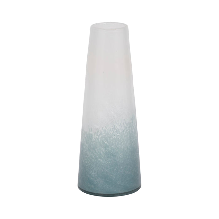 Glass 11\" Light Blue Waters Vase - Blue and White