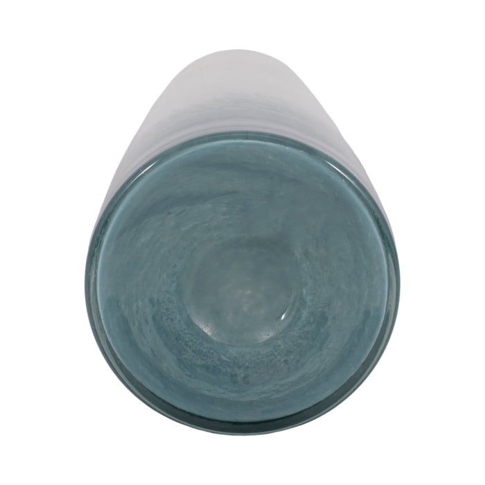 Glass 11\" Light Blue Waters Vase - Blue and White