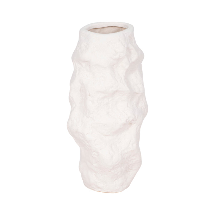 Ceramic 11\" Jagged Textured Vase - White
