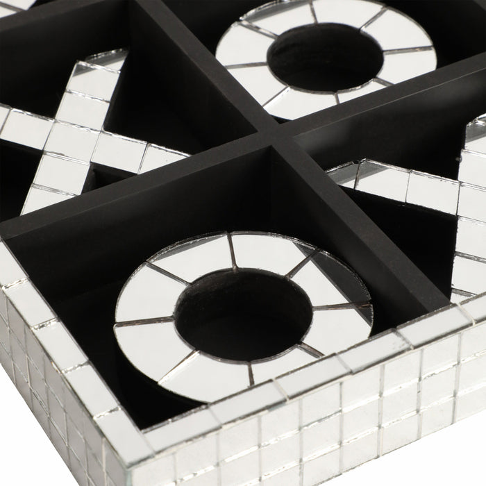Wood 12\" Disco Mosaic Tic-Tac-Toe Game - Silver