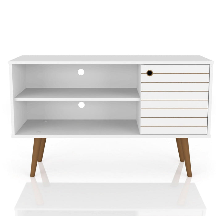 Manhattan Comfort Liberty 42.52\" Mid-Century Modern TV Stand with 2 Shelves & 1 Door - White & Yellow