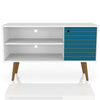 Manhattan Comfort Liberty 42.52\" Mid-Century Modern TV Stand with 2 Shelves & 1 Door - White & Aqua 