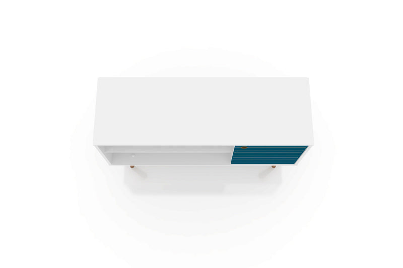 Manhattan Comfort Liberty 42.52\" Mid-Century Modern TV Stand with 2 Shelves & 1 Door - White & Aqua 