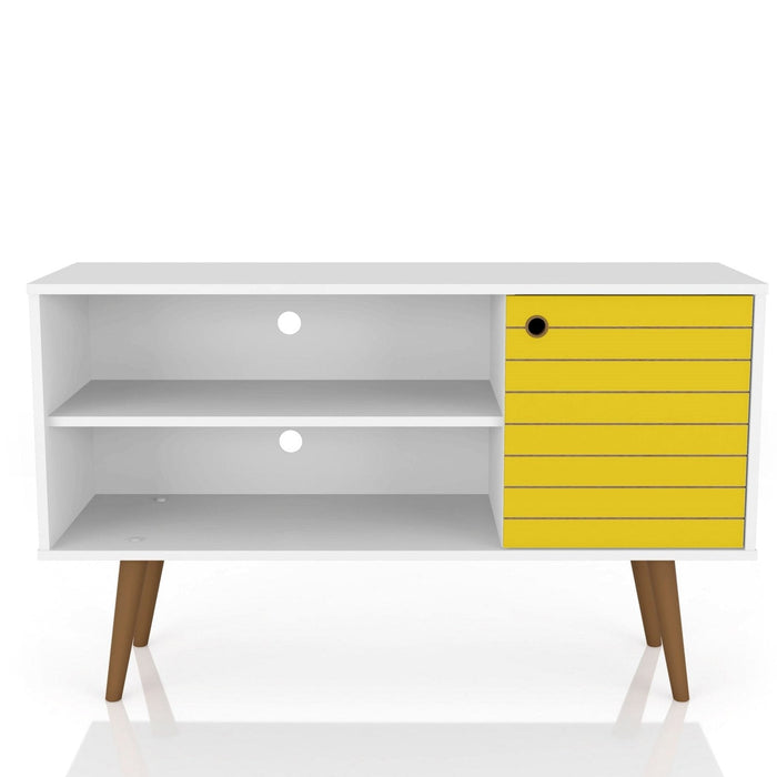 Manhattan Comfort Liberty 42.52\" Mid-Century Modern TV Stand with 2 Shelves & 1 Door - White & Rusti