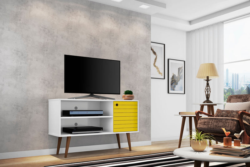 Manhattan Comfort Liberty 42.52\" Mid-Century Modern TV Stand with 2 Shelves & 1 Door - White & Rusti