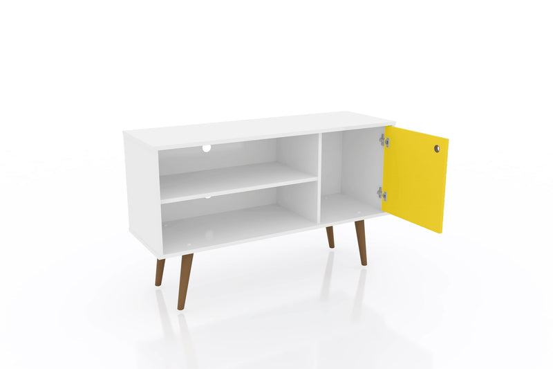 Manhattan Comfort Liberty 42.52\" Mid-Century Modern TV Stand with 2 Shelves & 1 Door - White & Rusti