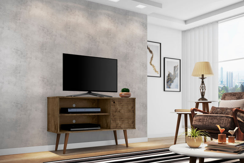 Manhattan Comfort Liberty 42.52\" Mid-Century Modern TV Stand with 2 Shelves & 1 Door - Rustic Brown 