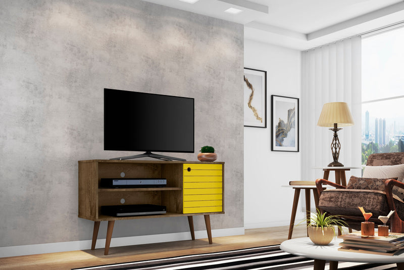 Manhattan Comfort Liberty 42.52\" Mid-Century Modern TV Stand with 2 Shelves & 1 Door - Rustic Brown 