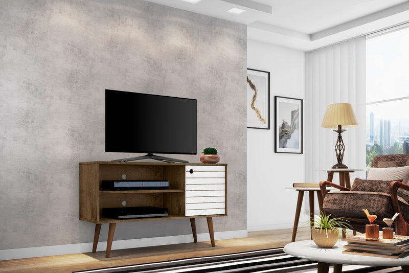 Manhattan Comfort Liberty 42.52\" Mid-Century Modern TV Stand with 2 Shelves & 1 Door - Rustic Brown 