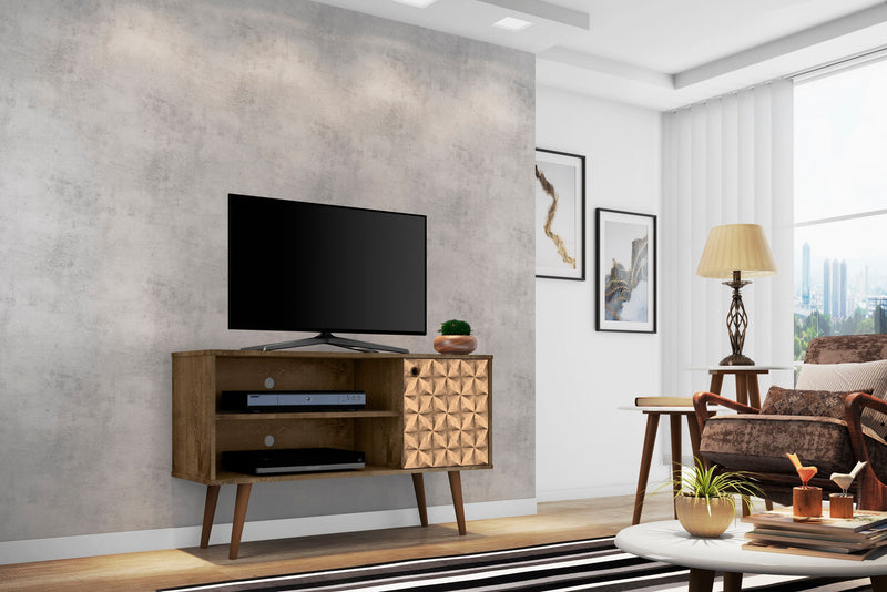 Manhattan Comfort Liberty 42.52\" Mid-Century Modern TV Stand with 2 Shelves & 1 Door - Brown