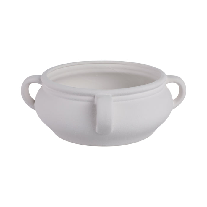 12\" Textured Bowl with Handles - White 