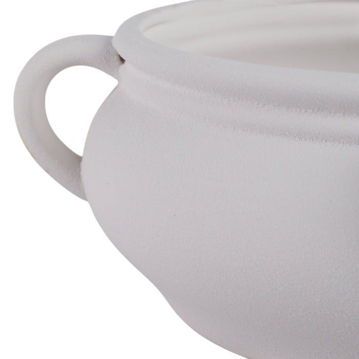 12\" Textured Bowl with Handles - White 