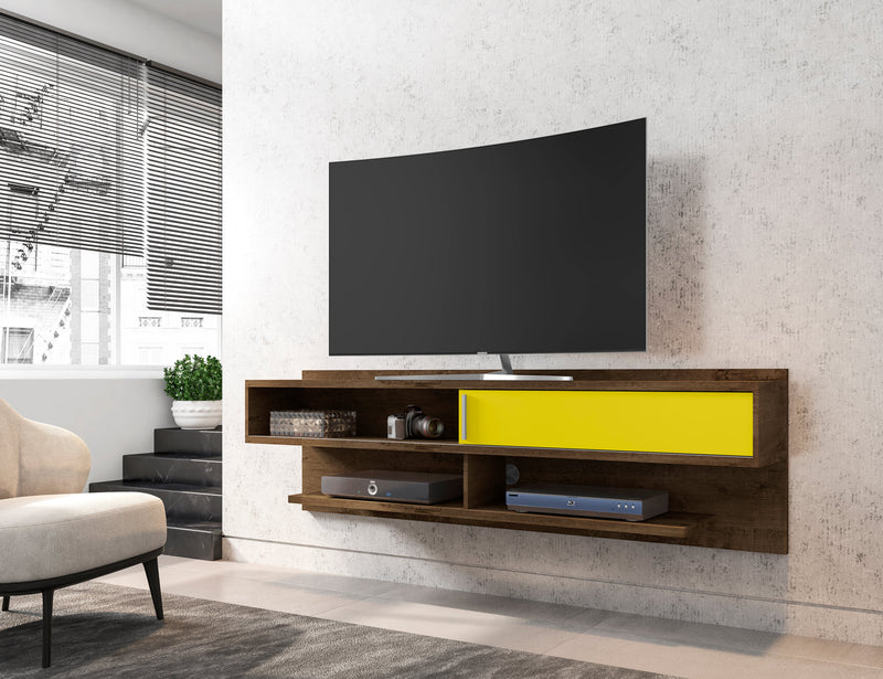 Manhattan Comfort Astor 70.86\" Modern Floating Entertainment Center with Media Shelves - Rustic Brown