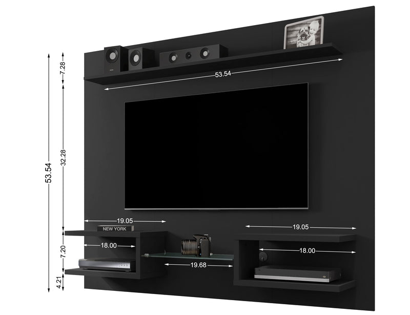 Manhattan Comfort Plaza 64.25\" Modern Floating Wall Entertainment Center with Display Shelves - Black