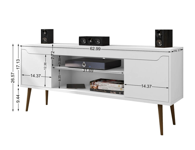 Manhattan Comfort Bradley 62.99\" TV Stand with 2 Media Shelves & 2 Storage Shelves - White & Rustic Brown