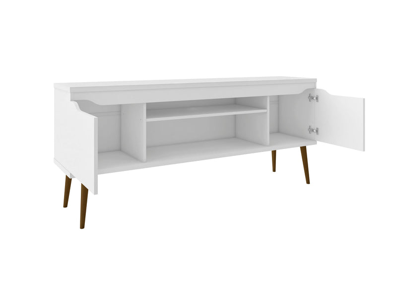 Manhattan Comfort Bradley 62.99\" TV Stand with 2 Media Shelves & 2 Storage Shelves - White & Rustic Brown
