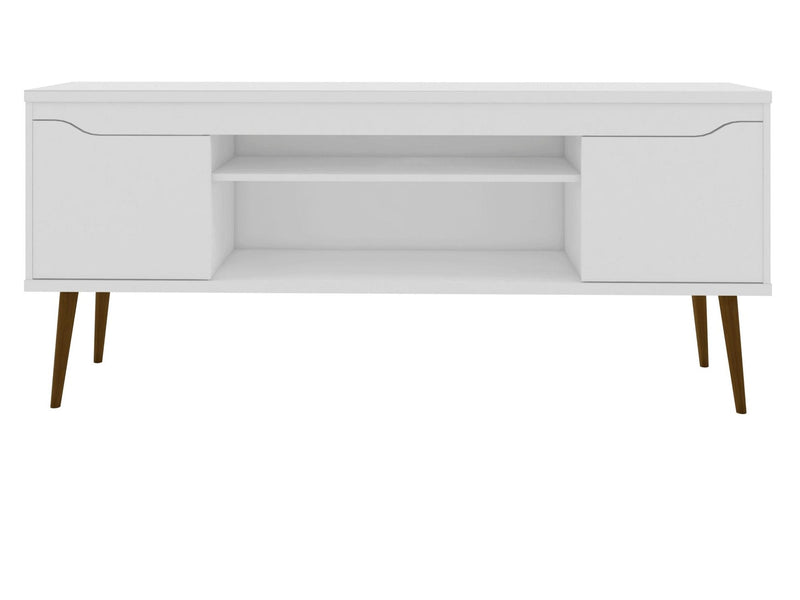 Manhattan Comfort Bradley 62.99\" TV Stand with 2 Media Shelves & 2 Storage Shelves - White & Rustic Brown