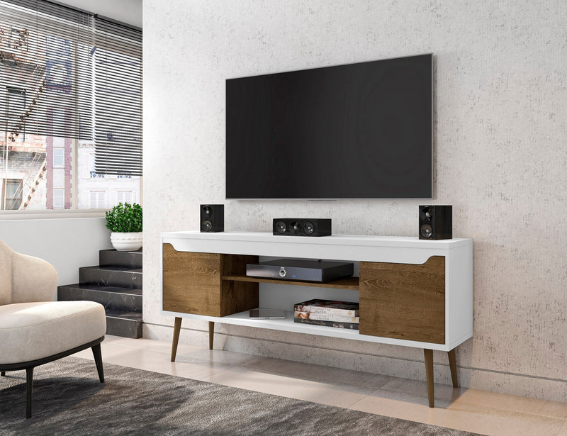 Manhattan Comfort Bradley 62.99\" TV Stand with 2 Media Shelves & 2 Storage Shelves - White