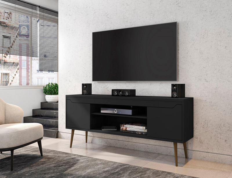 Manhattan Comfort Bradley 62.99\" TV Stand Black with 2 Media Shelves & 2 Storage Shelves - Black