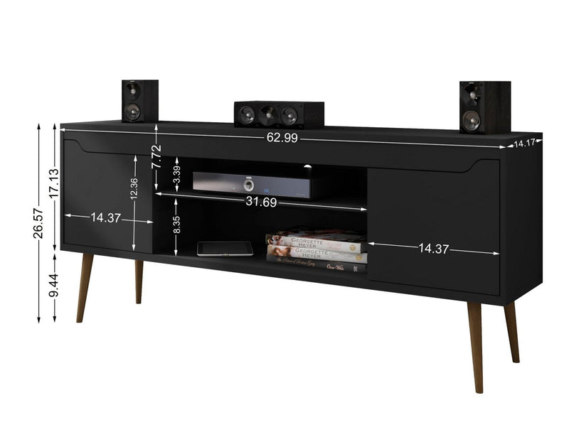 Manhattan Comfort Bradley 62.99\" TV Stand Black with 2 Media Shelves & 2 Storage Shelves - Black