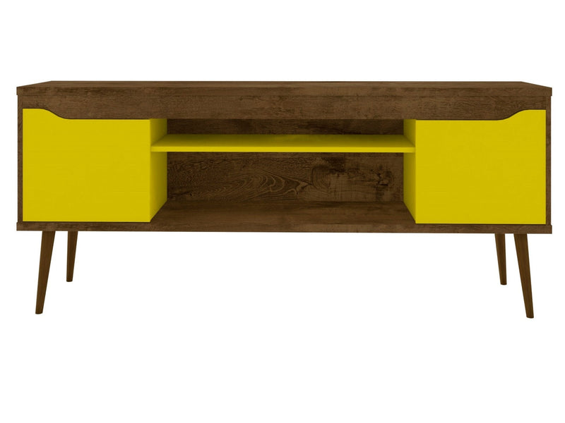 Manhattan Comfort Bradley 62.99\" TV Stand with 2 Media Shelves & 2 Storage Shelves - Rustic Brown & White