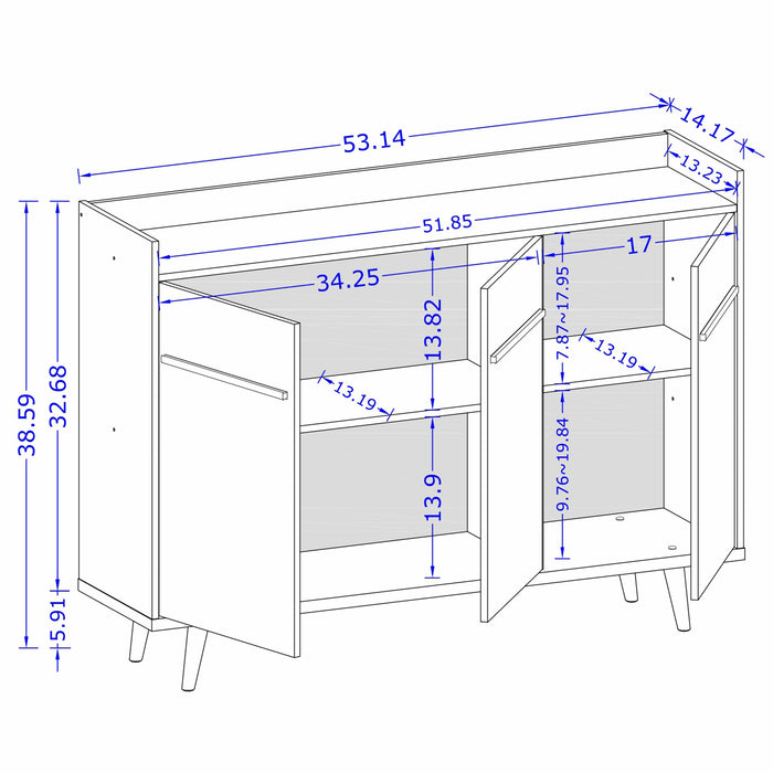 Manhattan Comfort Bradley 53.54” Buffet Stand with 4 Shelves - White