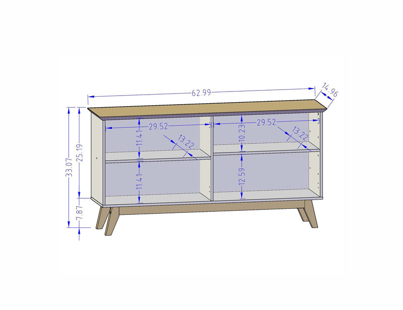 Manhattan Comfort Yonkers 62.99” Sideboard with Solid Wood Legs & 2 Cabinets - Off White & Cinnamon Buffet