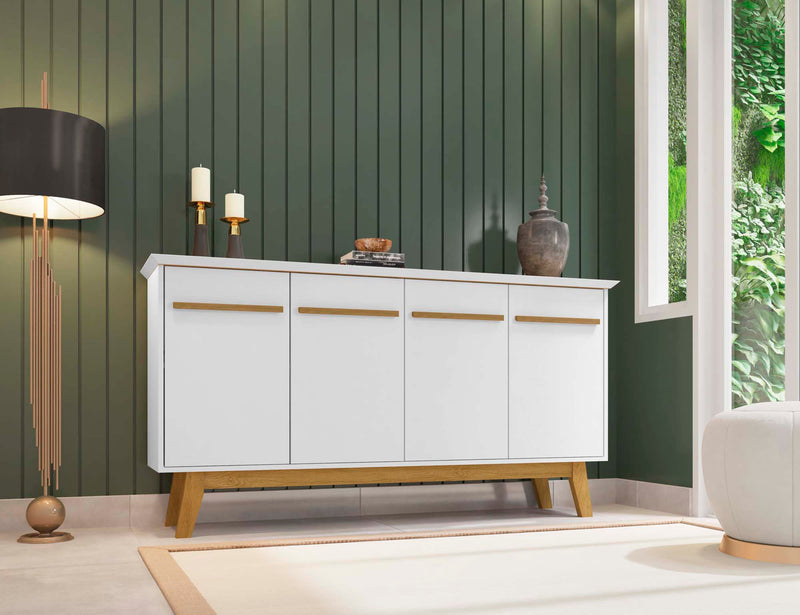 Manhattan Comfort Yonkers 62.99” Sideboard with Solid Wood Legs & 2 Cabinets - White