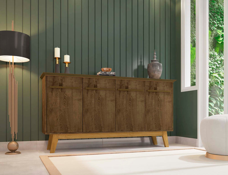 Manhattan Comfort Yonkers 62.99” Sideboard with Solid Wood Legs & 2 Cabinets - Rustic Brown