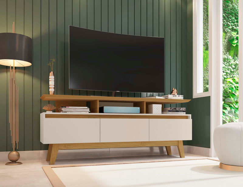 Manhattan Comfort Yonkers 62.99\" TV Stand with Solid Wood Legs & 6 Media Storage Compartments - Off 