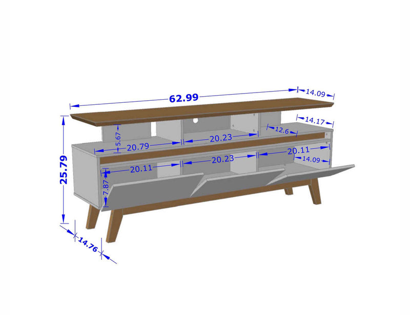 Manhattan Comfort Yonkers 62.99\" TV Stand with Solid Wood Legs & 6 Media Storage Compartments - Off 