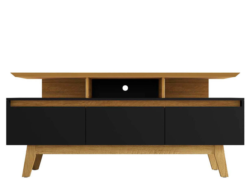 Manhattan Comfort Yonkers 62.99\" TV Stand with Solid Wood Legs & 6 Media Storage Compartments - Blac