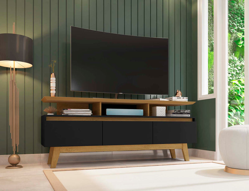 Manhattan Comfort Yonkers 62.99\" TV Stand with Solid Wood Legs & 6 Media Storage Compartments - Blac