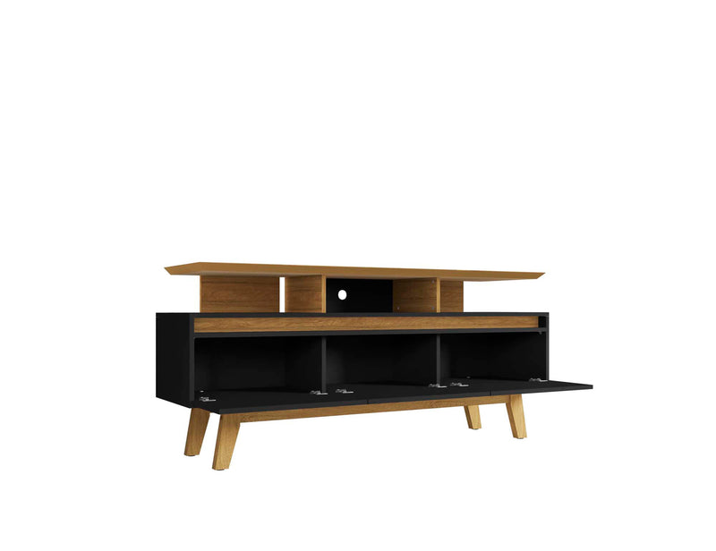 Manhattan Comfort Yonkers 62.99\" TV Stand with Solid Wood Legs & 6 Media Storage Compartments - Blac