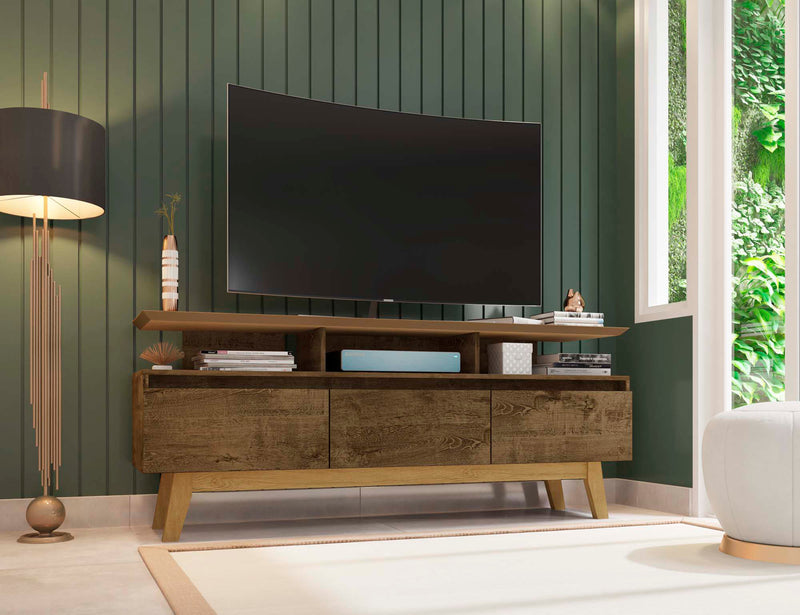Manhattan Comfort Yonkers 62.99\" TV Stand with Solid Wood Legs & 6 Media Storage Compartments - Rust