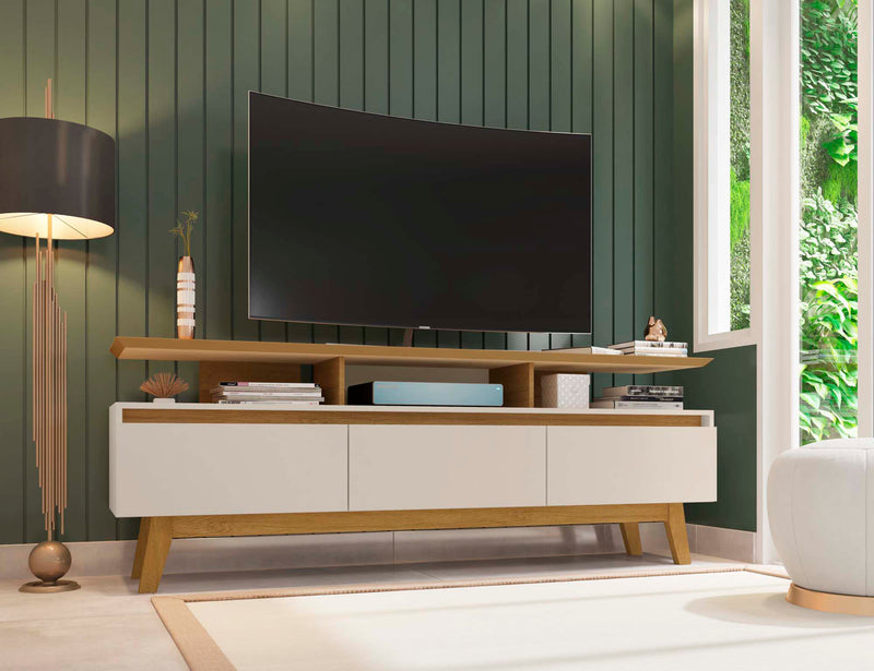 Manhattan Comfort Yonkers 70.86\" TV Stand with Solid Wood Legs & 6 Media Storage Compartments - Off 