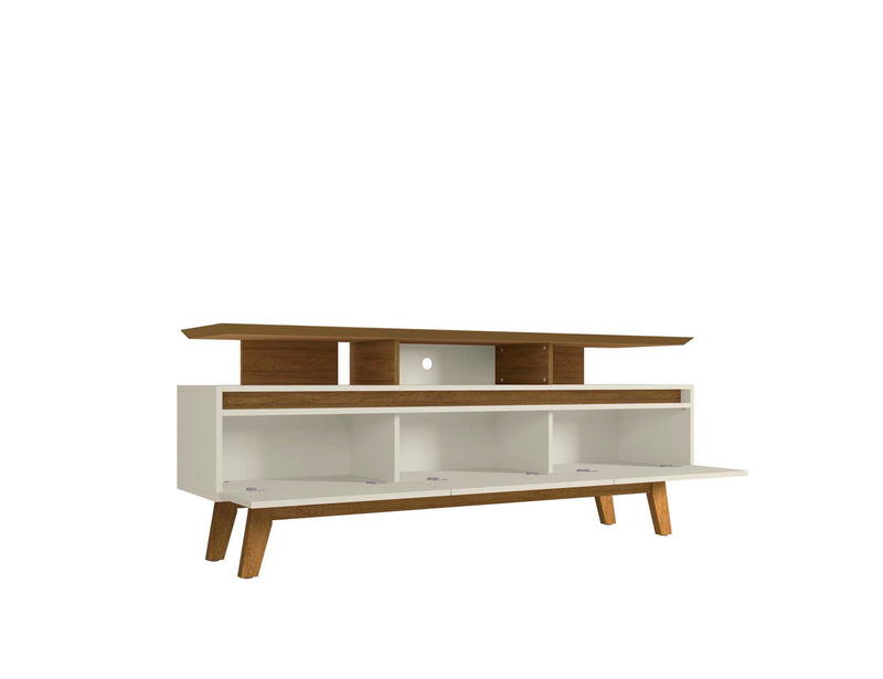 Manhattan Comfort Yonkers 70.86\" TV Stand with Solid Wood Legs & 6 Media Storage Compartments - Off 