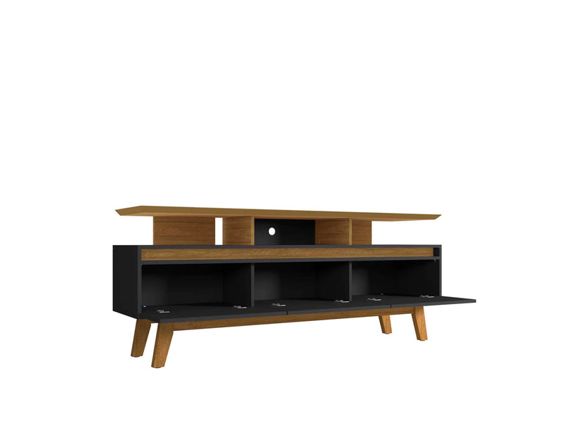 Manhattan Comfort Yonkers 70.86\" TV Stand with Solid Wood Legs & 6 Media Storage Compartments - Blac