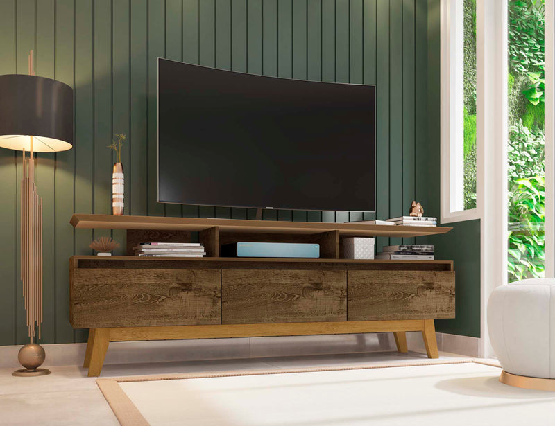 Manhattan Comfort Yonkers 70.86\" TV Stand with Solid Wood Legs & 6 Media Storage Compartments - Rust